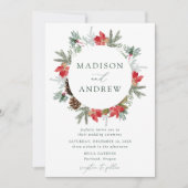 水の色エレガントポインセティアス冬の結婚式 招待状 (正面)