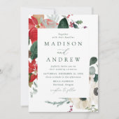 水の色エレガントポインセティアス冬の結婚式 招待状 (正面)