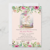 水の色エレガントユニコーンシックフローラベビーシャワー 招待状 (正面)