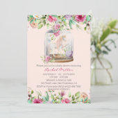 水の色エレガントユニコーンシックフローラベビーシャワー 招待状 (スタンド正面)