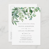 水の色エレガントユーカリのリハーサルディナー インビテーションポストカード (正面/裏面)