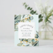 水の色エレガントユーカリプトゥスボホ日付を保存 ポストカード (スタンド正面)