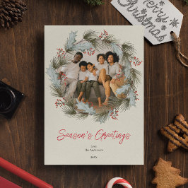 水の色エレガントリースクリスマスフォトカード シーズンカード