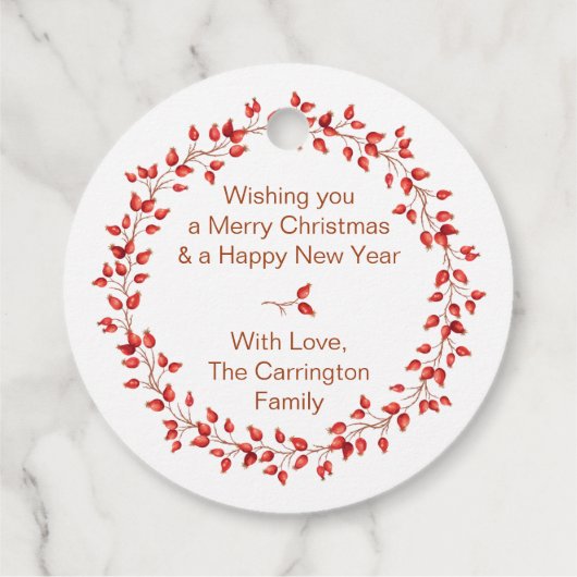 水の色エレガントローズヒップメリークリスマス。ラウンド フェイバータグ (裏面)