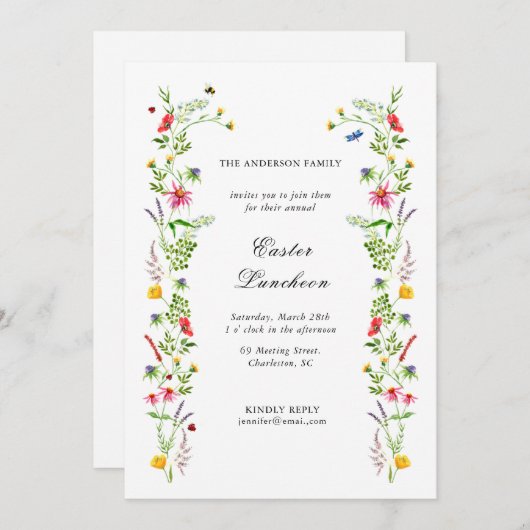 水の色エレガントワイルドフラワーイースター昼食会 案内状 (正面/裏面)