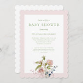 水の色エレガントワイルドフラワーピンク赤ちゃんシャワー 招待状 (正面/裏面)
