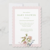 水の色エレガントワイルドフラワーピンク赤ちゃんシャワー 招待状 (正面)