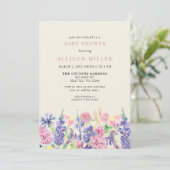 水の色エレガントワイルドフラワーベビーシャワー 招待状 (スタンド正面)