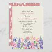 水の色エレガントワイルドフラワーベビーシャワー 招待状 (正面/裏面)