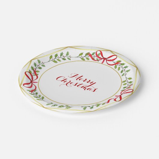水の色エレガント休日の緑のクリスマス ペーパープレート (アングル)