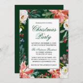 水の色エレガント冬のフローラクリスマスパーティー 招待状 (正面/裏面)