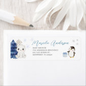 水の色エレガント冬の北極動物ベビーショー ラベル (インサイチュ)