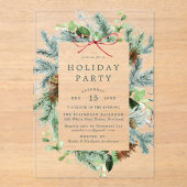 水の色エレガント冬の緑のホリデーパーティー アクリル招待状 (正面)