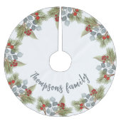 水の色エレガント冬の緑の松ユーカリ ブラッシュドポリエステルツリースカート (正面)