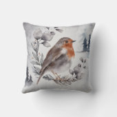 水の色エレガント冬アメリカンロビンクリスマス クッション (裏面)