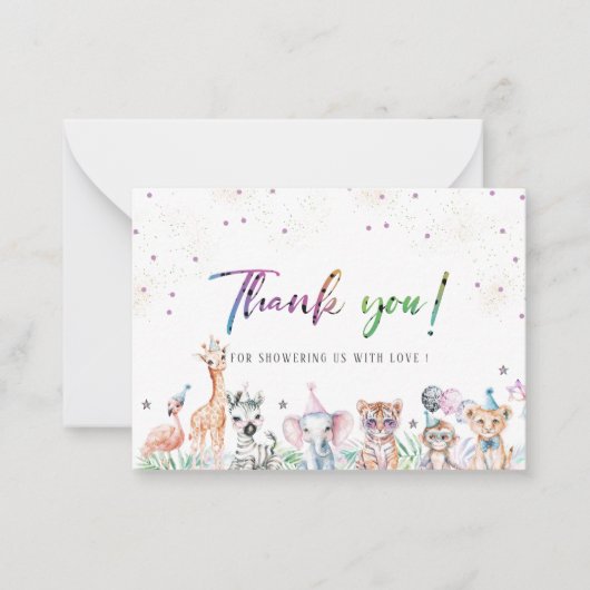 水の色エレガント反抗的な子どもサファリ動物よりも ノートカード (正面)