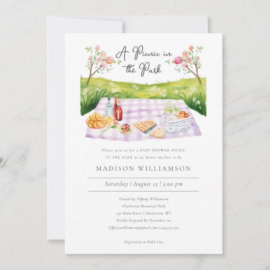 水の色エレガント夏の赤ちゃんシャワーピクニック 招待状 (正面)