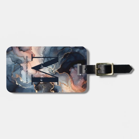 水の色エレガント大理石抽象芸術モノグラム旅行 ラゲッジタグ (正面横)