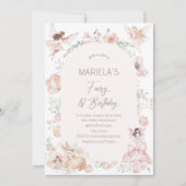 水の色エレガント妖精の最初の誕生日ベビーショー 招待状 (正面)