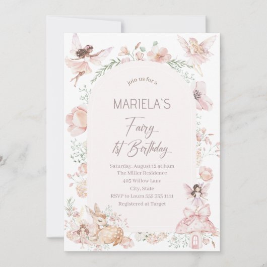 水の色エレガント妖精の最初の誕生日ベビーショー 招待状 (正面)