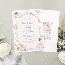 水の色エレガント妖精の最初の誕生日ベビーショー 招待状