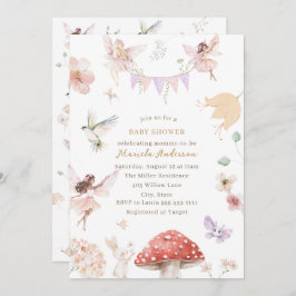 水の色エレガント妖精ワイルドフラワーガーデンベビー 招待状