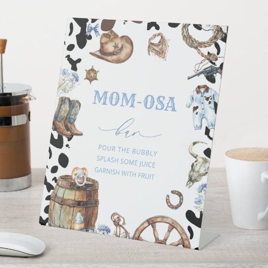 水の色エレガント小さなカウボーイ赤ちゃんシャワー母 –  台座サイン (インサイチュ)