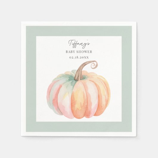 水の色エレガント小さなカボチャ赤ちゃんシャワー スタンダードカクテルナプキン (正面)