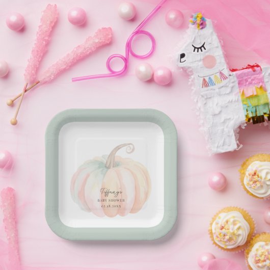 水の色エレガント小さなカボチャ赤ちゃんシャワー ペーパープレート (パーティー)