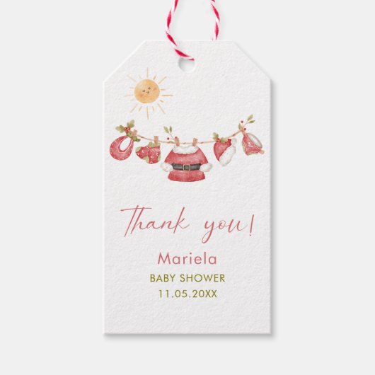 水の色エレガント小さな星サンタ赤ちゃんシャワー ギフトタグ (正面)