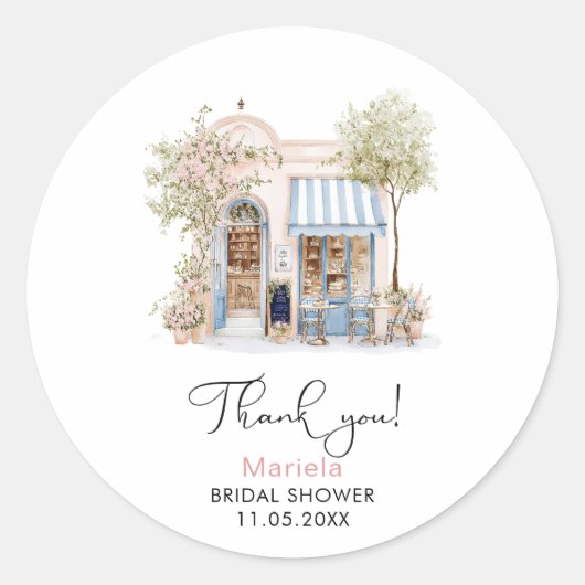 水の色エレガント彼女はOuiピンクの花Bridaと述べた ラウンドシール (正面)