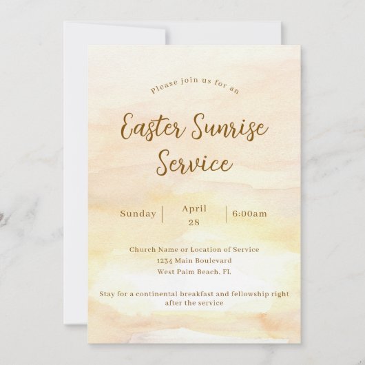 水の色エレガント教会イースターサンライズサービス 招待状 (正面)