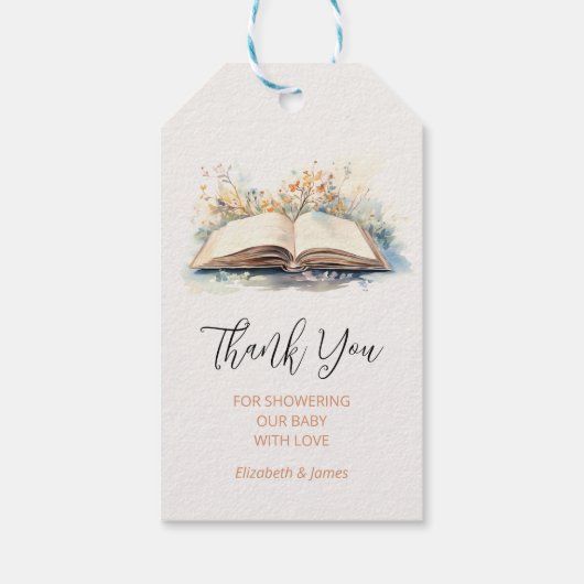 水の色エレガント新しいチャプター赤ちゃんシャワー ギフトタグ (裏面)