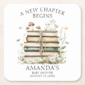 水の色エレガント新しいチャプター赤ちゃんシャワー スクエアペーパーコースター (正面)