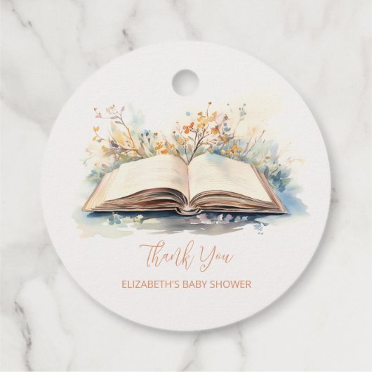 水の色エレガント新しいチャプター赤ちゃんシャワー フェイバータグ (裏面)