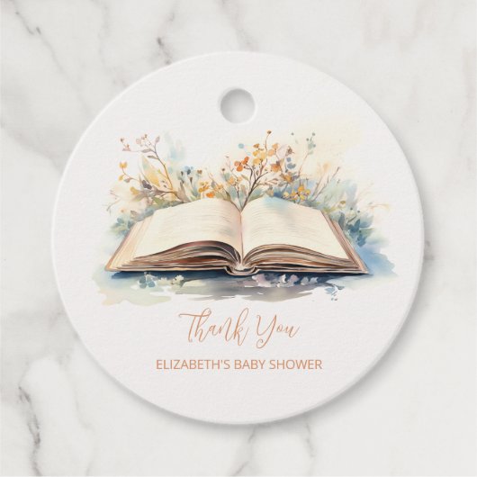 水の色エレガント新しいチャプター赤ちゃんシャワー フェイバータグ (正面)