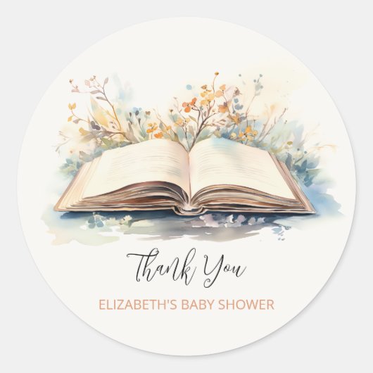 水の色エレガント新しいチャプター赤ちゃんシャワー ラウンドシール (正面)