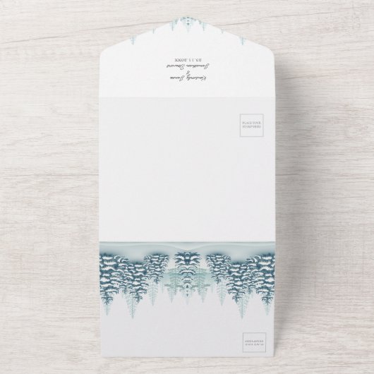 水の色エレガント松の木RSVP冬の結婚式 オールインワン招待状 (外側)