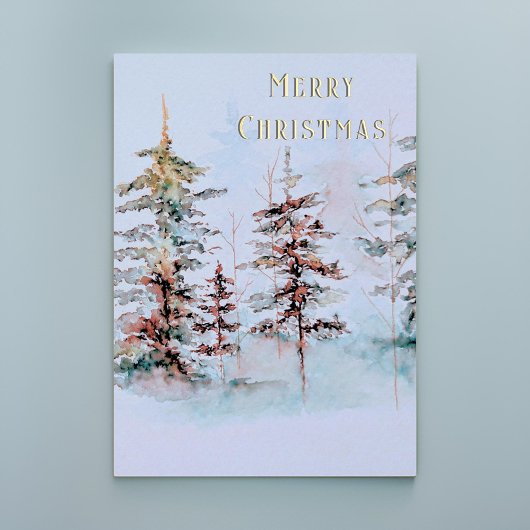 水の色エレガント松の森メリークリスマス 箔シーズンカード
