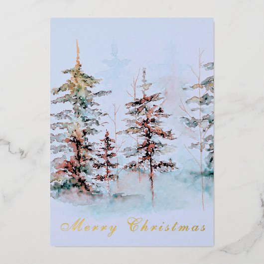水の色エレガント松の森メリークリスマス 箔シーズンカード (正面)