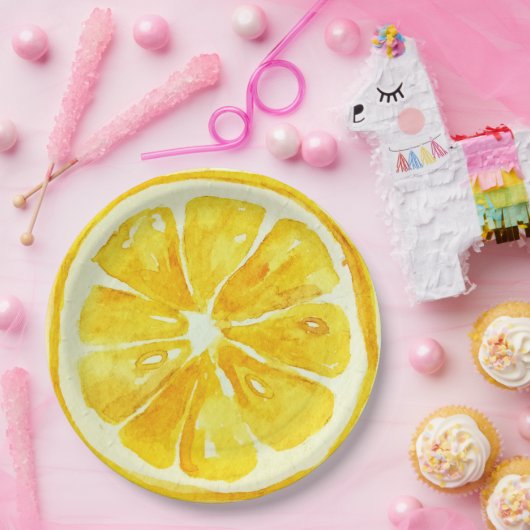 水の色エレガント柑橘類の誕生日パーティーイエロー ペーパープレート (パーティー)