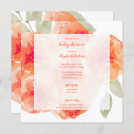 水の色エレガント桃の牡丹ベビーシャワー 招待状