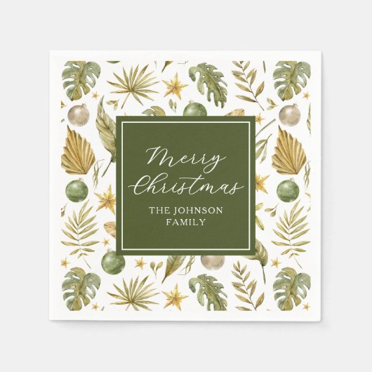 水の色エレガント熱帯クリスマスパーティー スタンダードカクテルナプキン (正面)