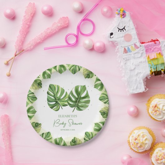 水の色エレガント熱帯パームベビーシャワー ペーパープレート (パーティー)