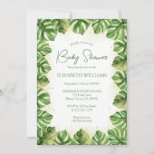 水の色エレガント熱帯パームベビーシャワー 招待状 (正面)