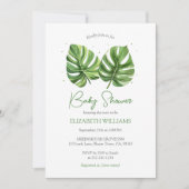 水の色エレガント熱帯パームベビーシャワー 招待状 (正面)