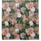 水の色エレガント熱帯フローラピンク緑 シャワーカーテン (正面)