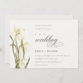 水の色エレガント白Daffodil結婚式の招待 サンキューカード (正面/裏面)