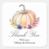 水の色エレガント秋のカボチャフローラありがとう スクエアシール (正面)
