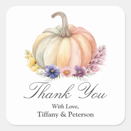 水の色エレガント秋のカボチャフローラありがとう スクエアシール (正面)